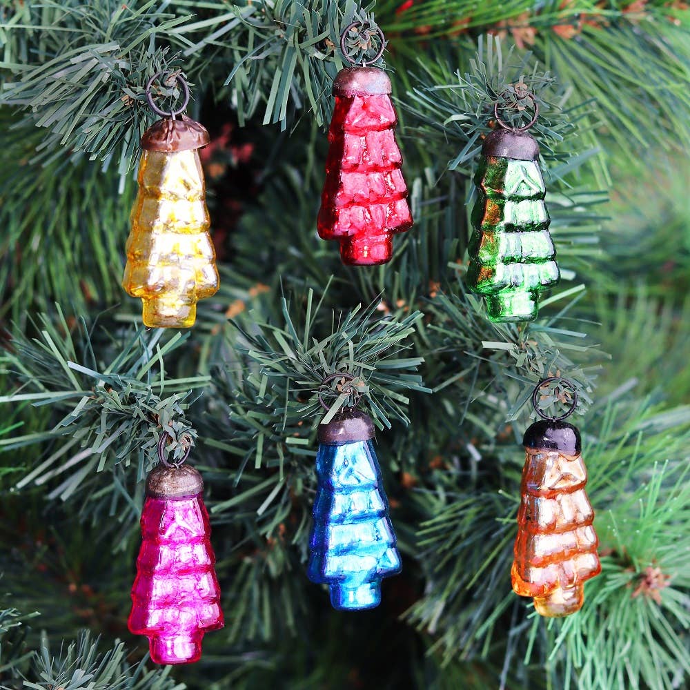50 Piece Glass Colourful Famhouse Christmas Tree Ornaments: Multi / Tree