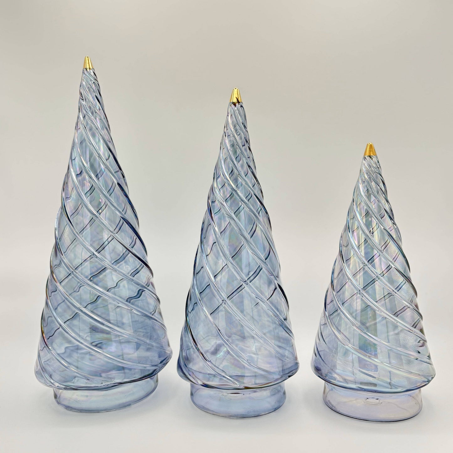 Blown Glass Tabletop Christmas Tree - Cone Swirl Light Blue: Small