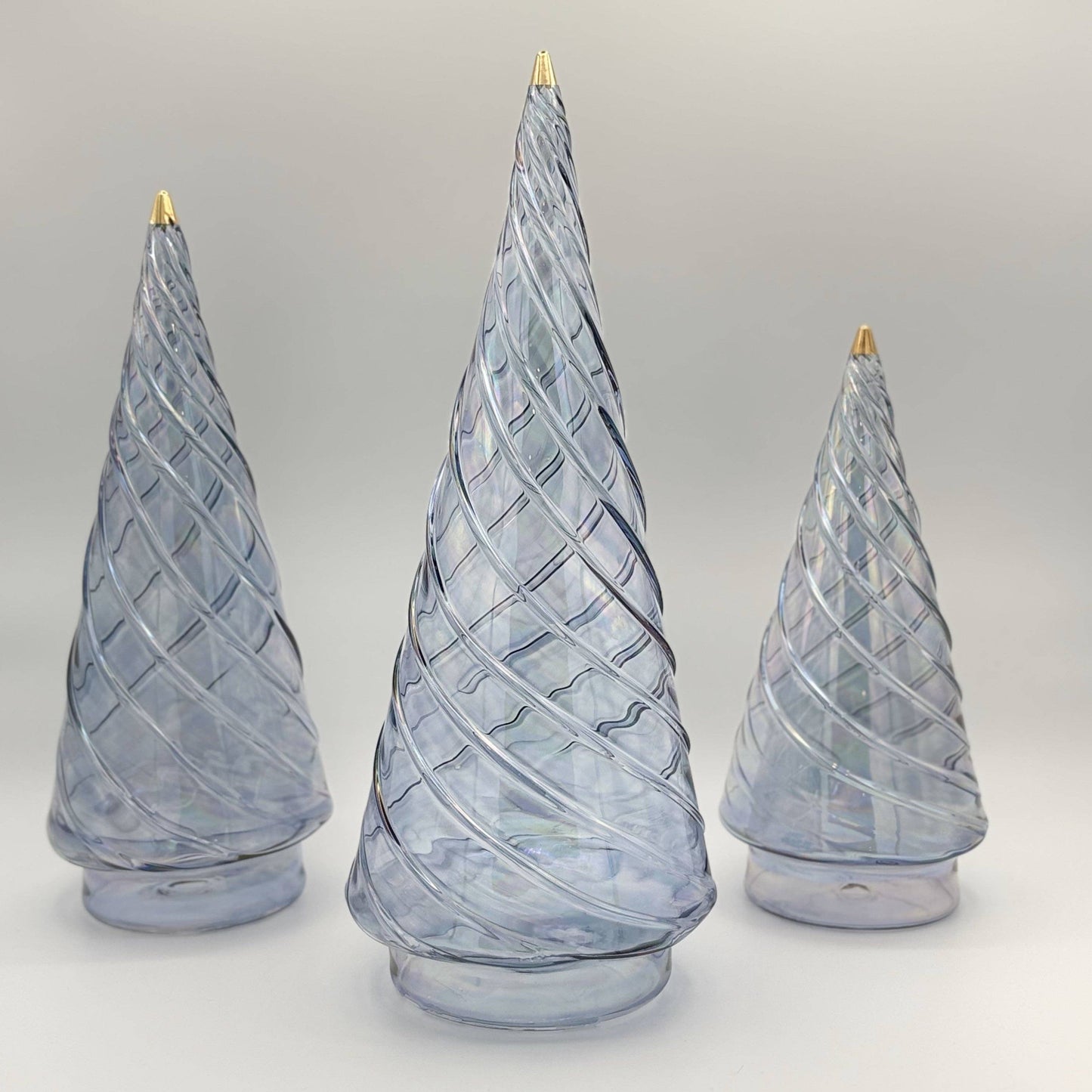 Blown Glass Tabletop Christmas Tree - Cone Swirl Light Blue: Small