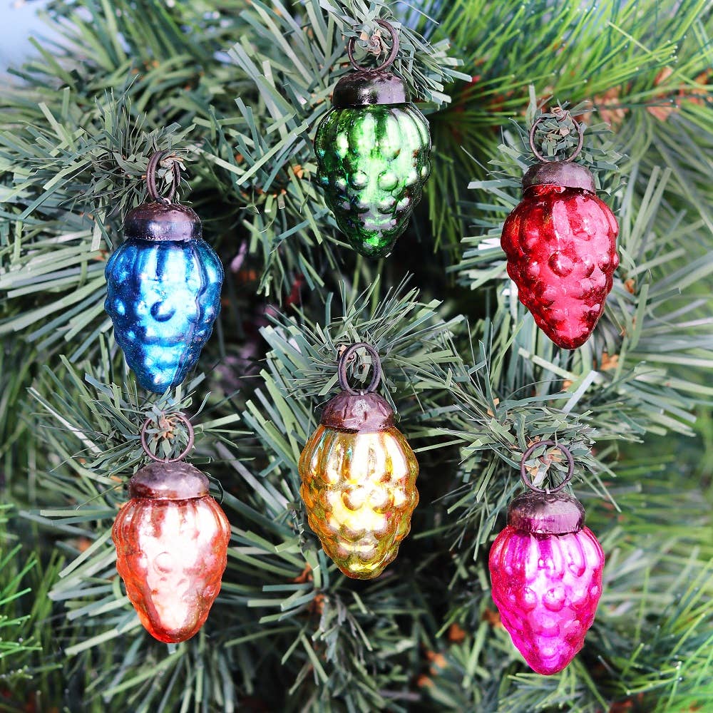 25 Piece Glass Colourful Pinecone Christmas Tree Ornaments: Multi / Pinecone