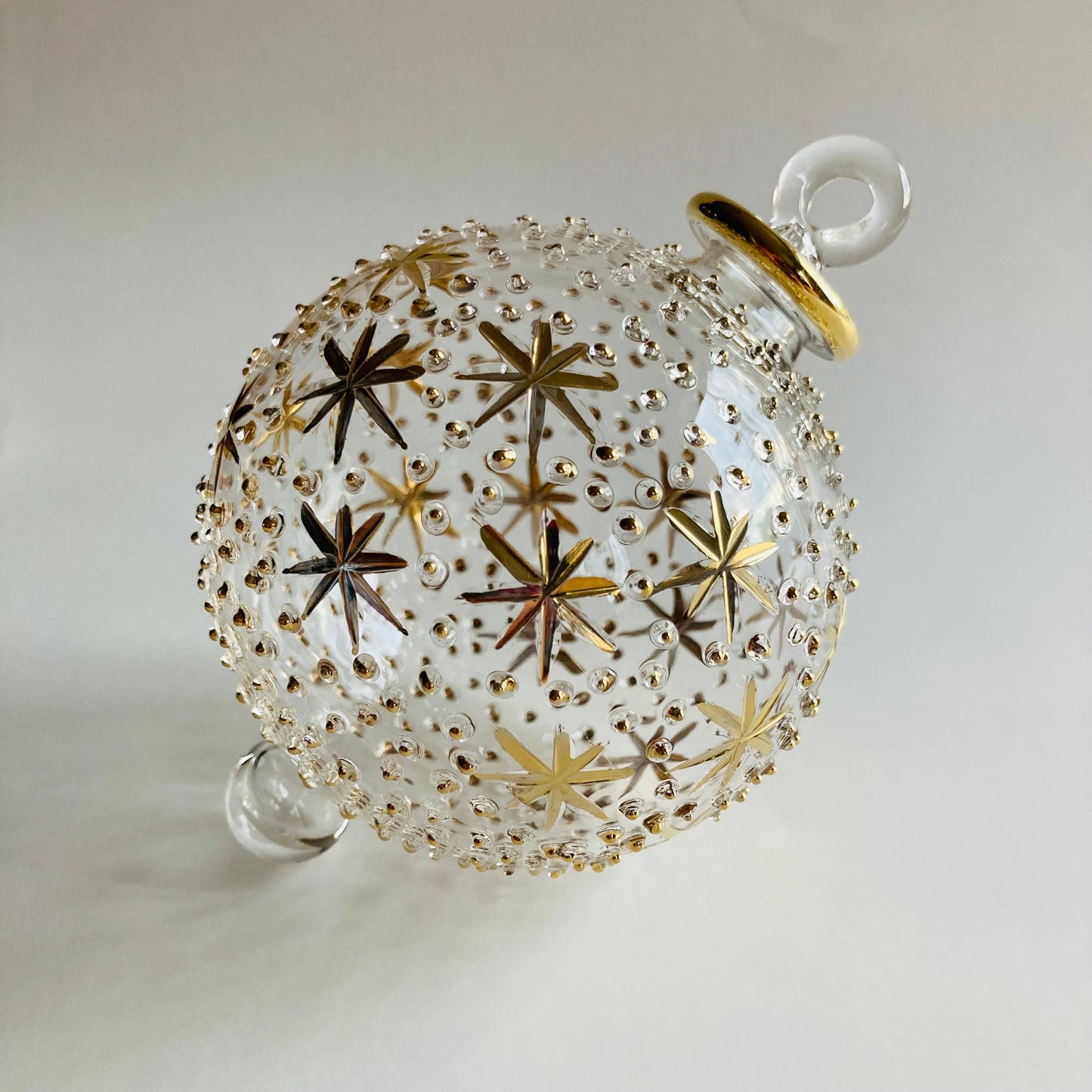 Blown Glass Ornament - Gold Stars & Dots: 2"