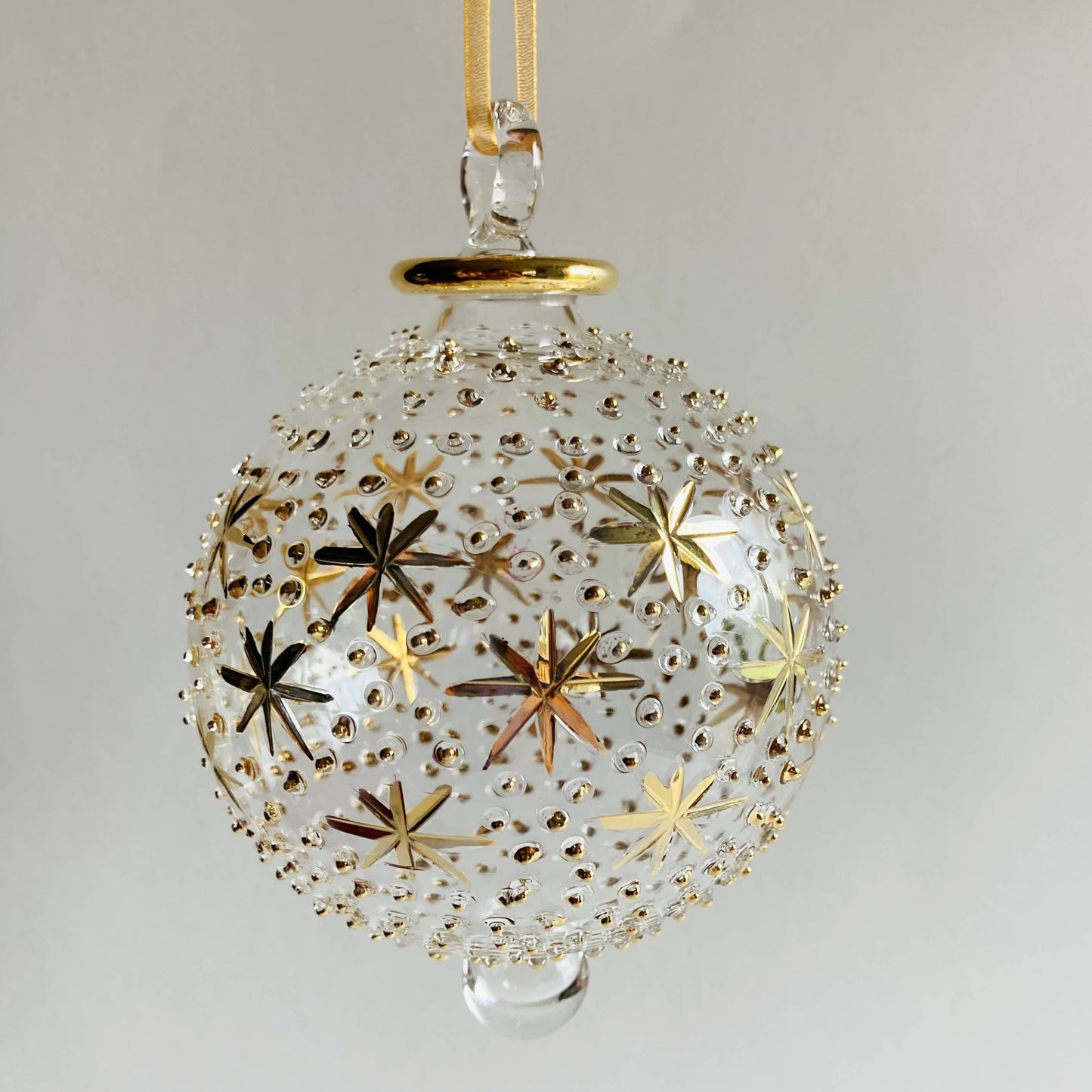 Blown Glass Ornament - Gold Stars & Dots: 2"
