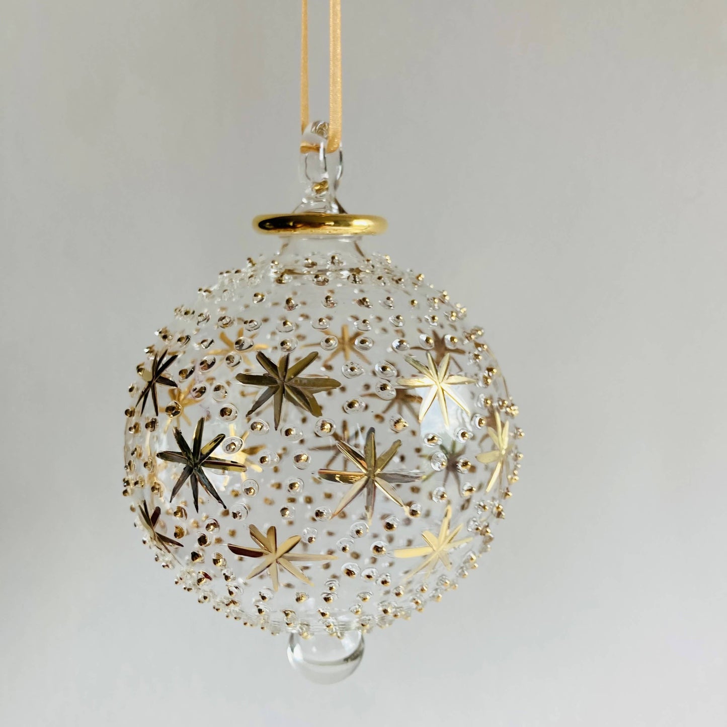 Blown Glass Ornament - Gold Stars & Dots: 2"