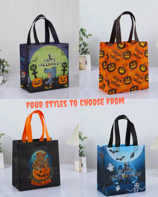 Halloween Kids Treat Tote Bags – 4 Spooky Styles! (Comes in a Pack of 4)