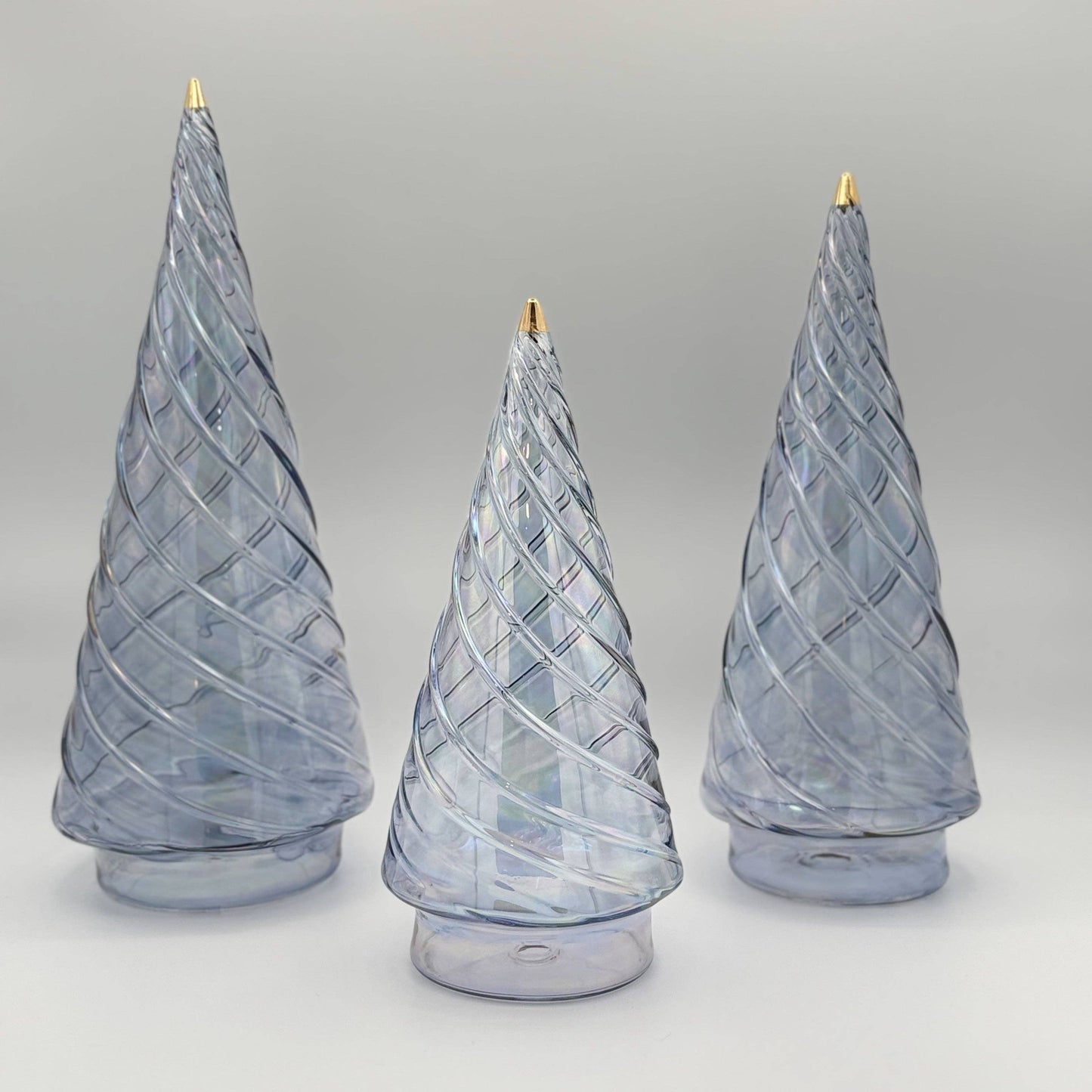 Blown Glass Tabletop Christmas Tree - Cone Swirl Light Blue: Small