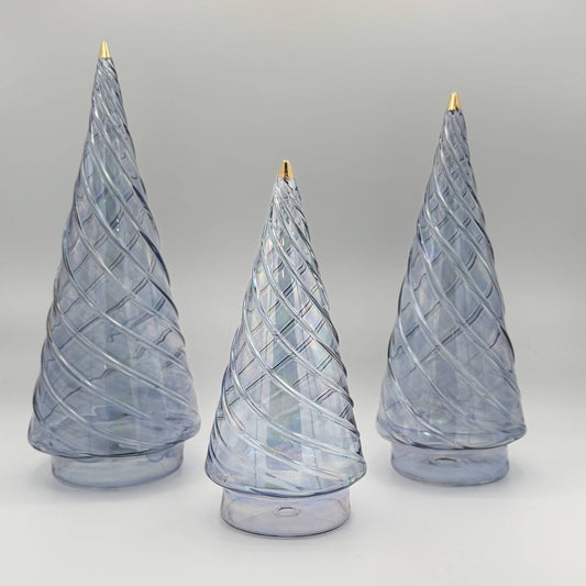 Blown Glass Tabletop Christmas Tree - Cone Swirl Light Blue: Small