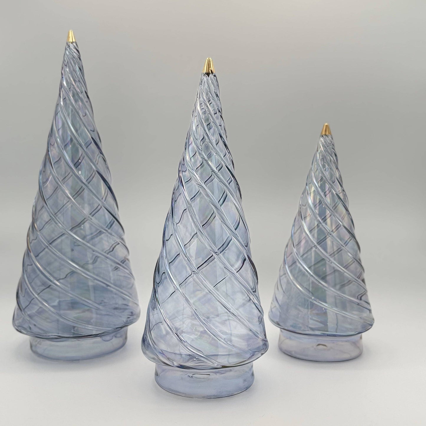 Blown Glass Tabletop Christmas Tree - Cone Swirl Light Blue: Small