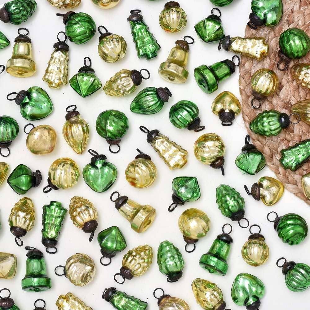 25 Pieces Glass Gold Green Christmas Ornaments: Gold & Green Set