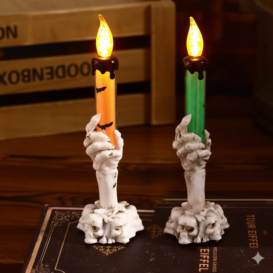 Spooky Skeleton Hand LED Candles - Halloween Flickering Flameless (Purple)