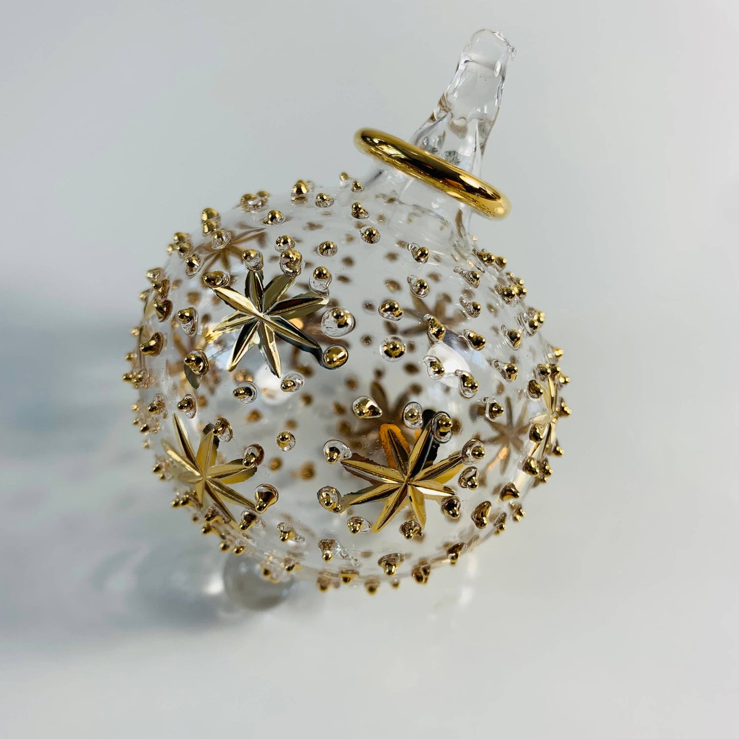 Blown Glass Ornament - Gold Stars & Dots: 2"