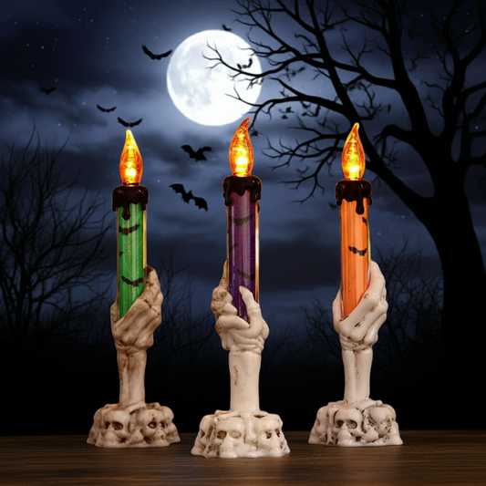 Spooky Skeleton Hand LED Candles - Halloween Flickering Flameless (Orange)